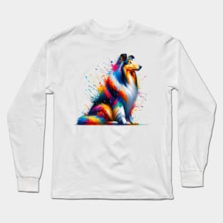 Collie Captured in Dynamic Colorful Splash Art Long Sleeve T-Shirt